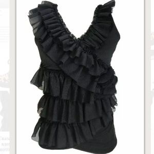 RAIN Sleeveless Ruffle Top Blouse Shirt Black S